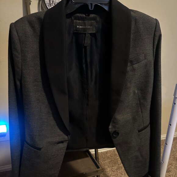 BCBGMAXAZRIA Gray Tuxedo Blazer | Size M | Satin Shawl Collar - Picture 1 of 8